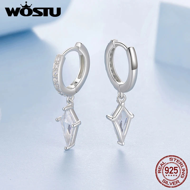 WOSTU 925 Sterling Silver Elegant Drop Earrings With AAA CZ, Baguette Cut Crystal kite Dangle Earrings Minimalist Jewelry Gift