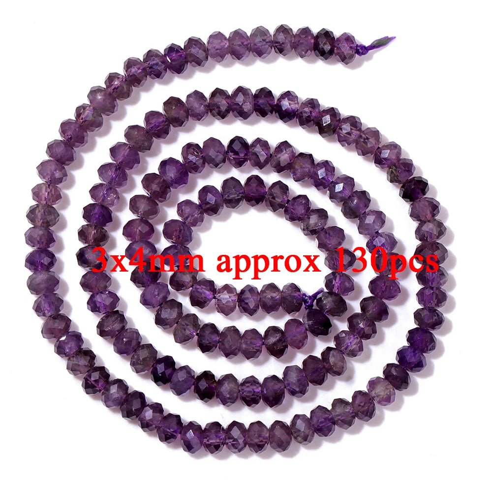 Natural Amethyst Quartz Stone Beads Faceted Round Rondelle Cube Loose Spacer Gem Bead For Jewelry Making Necklace Bracelet DIY