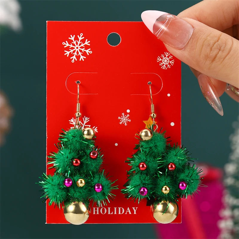 Christmas Drop Earrings For Women Shiny Rhinestone Santa Claus Xmas Tree Snowman Elk Snowflake Long Tassel Dangle Earring Gifts