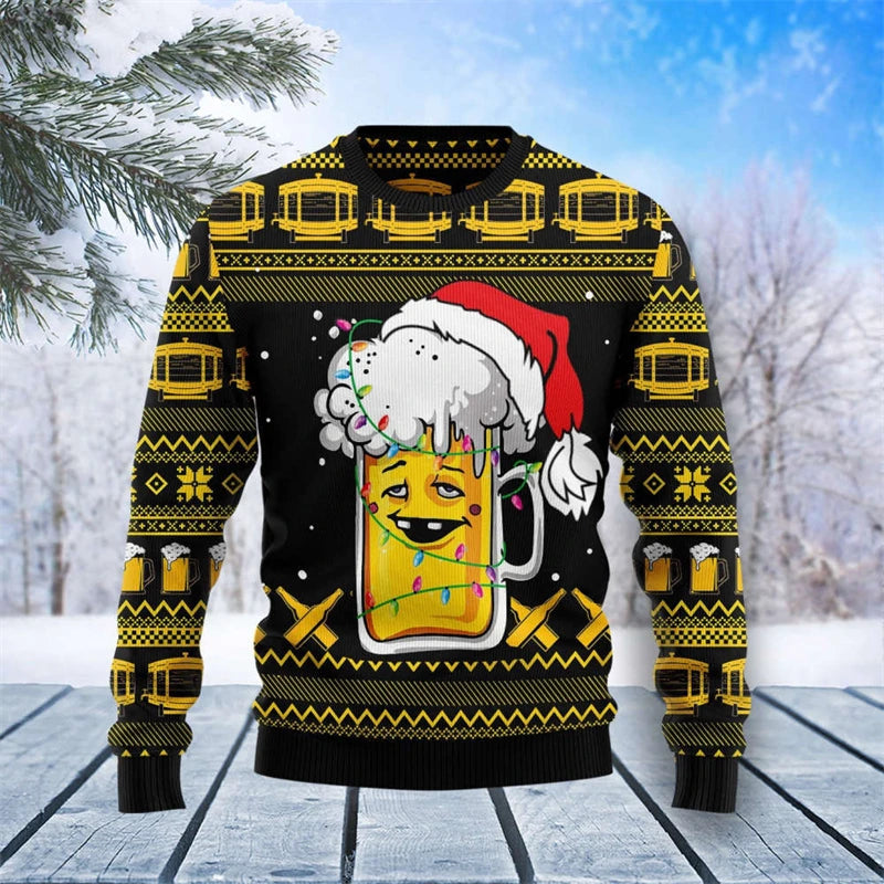 Christmas Beer Party Funny Ugly Sweater For Men Fun Santa Claus And Jesus Pattern Sweatshirt New Year Xmas Sweatshirts 2026