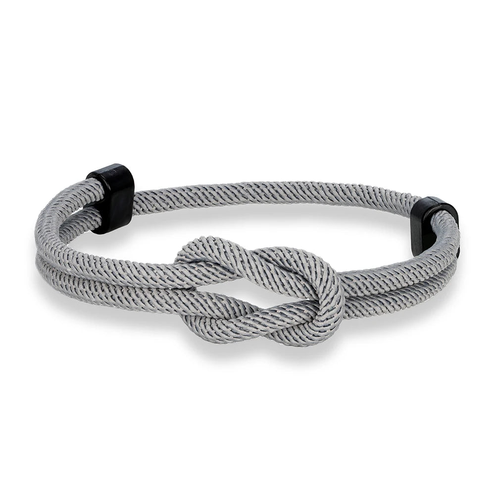 MKENDN Schwarzes Metallarmband mit quadratischem Knoten, handgefertigt, verstellbar, für Damen und Herren, Schmuckgeschenk für Paare