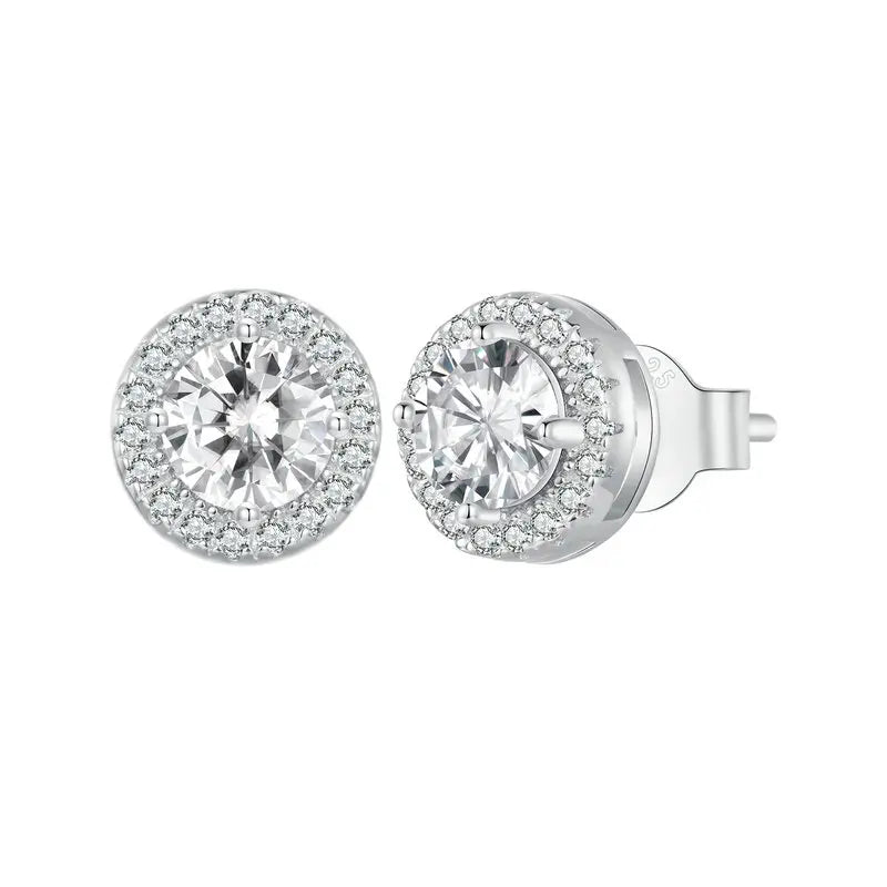 BAMOER Vergoldete Halo CZ Ohrstecker 925 Sterling Silber Hypoallergen Klassisch Elegant Herz Ohrringe Schmuck BSE894
