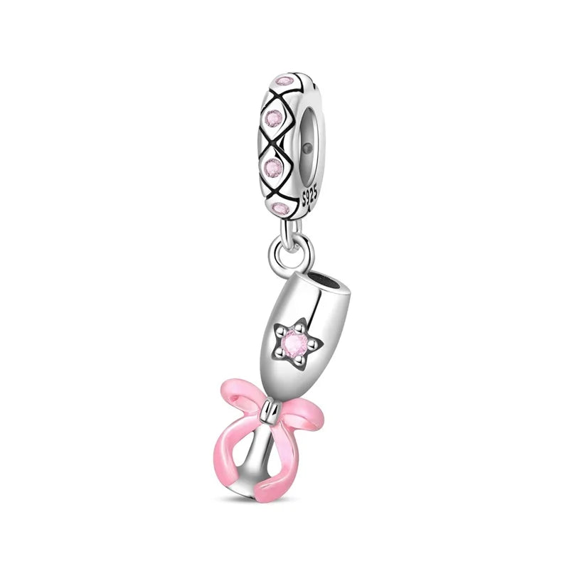 925 Silver Plated Magic Mirror Perfume Princess Angel Trunk Pink Charms Beads Fit Pandach 925 Original Bracelet Fine DIY Jewelry