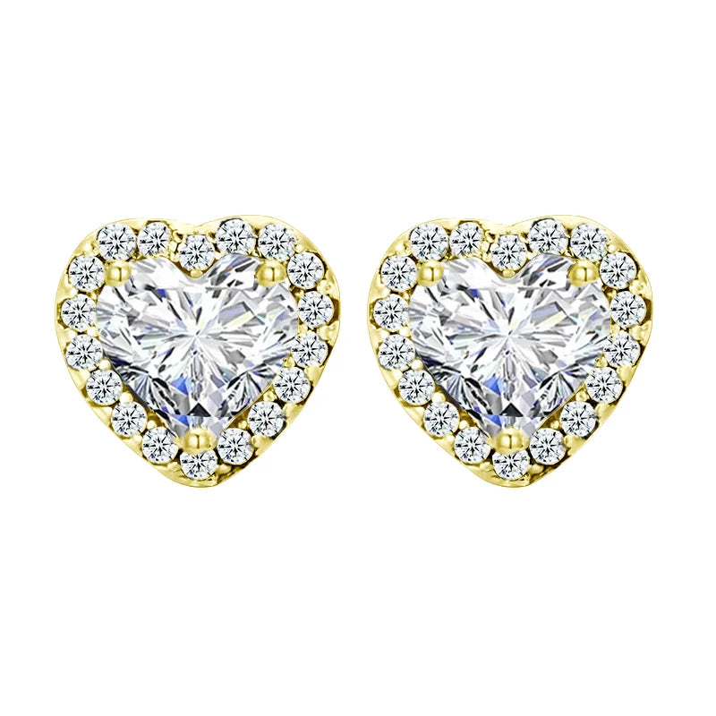 BAMOER 18K Gold Heart CZ Stud Earrings 925 Sterling Silver Hypoallergenic Classic Halo Earrings Circle Setting Women Dating Gift