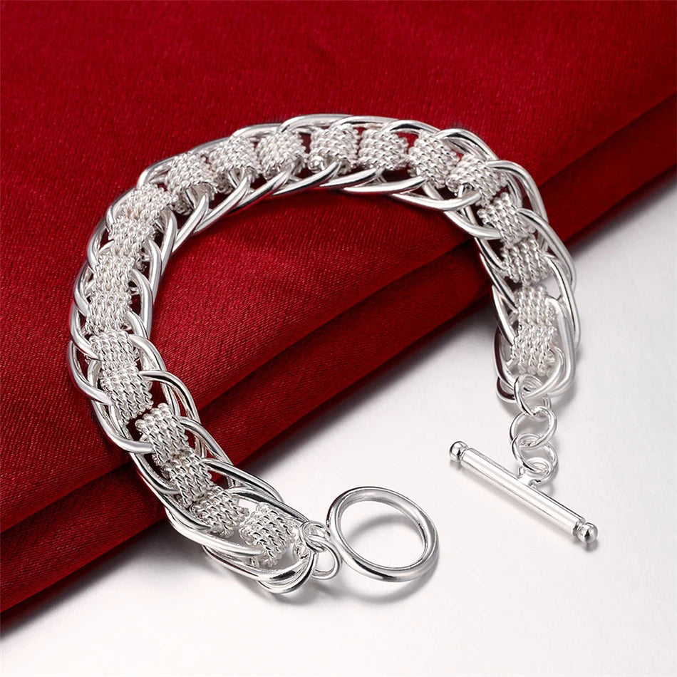 Noble 925 Sterling Silver Square Solid Chain Bracelet for Women Men Charm Party Gift Wedding Fashion Jewelry - Madeinsea©