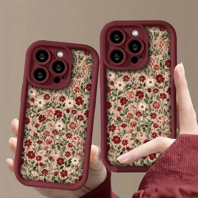 Retro Floral Pattern Silicone Phone Case for iPhone 11 12 13 14 15 16 17 Air Pro Max 16E XR XS X 7 8 Plus SE2 Shockproof Cover