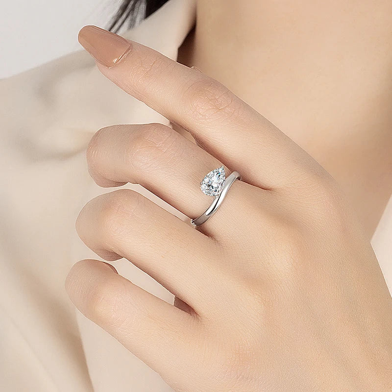 PERFANY 1.5CT Pear Cut Moissanite Ring for Women S925 Pure Silver Waterdrop Laboratory Diamond Fashion Wedding Jewelry Gift