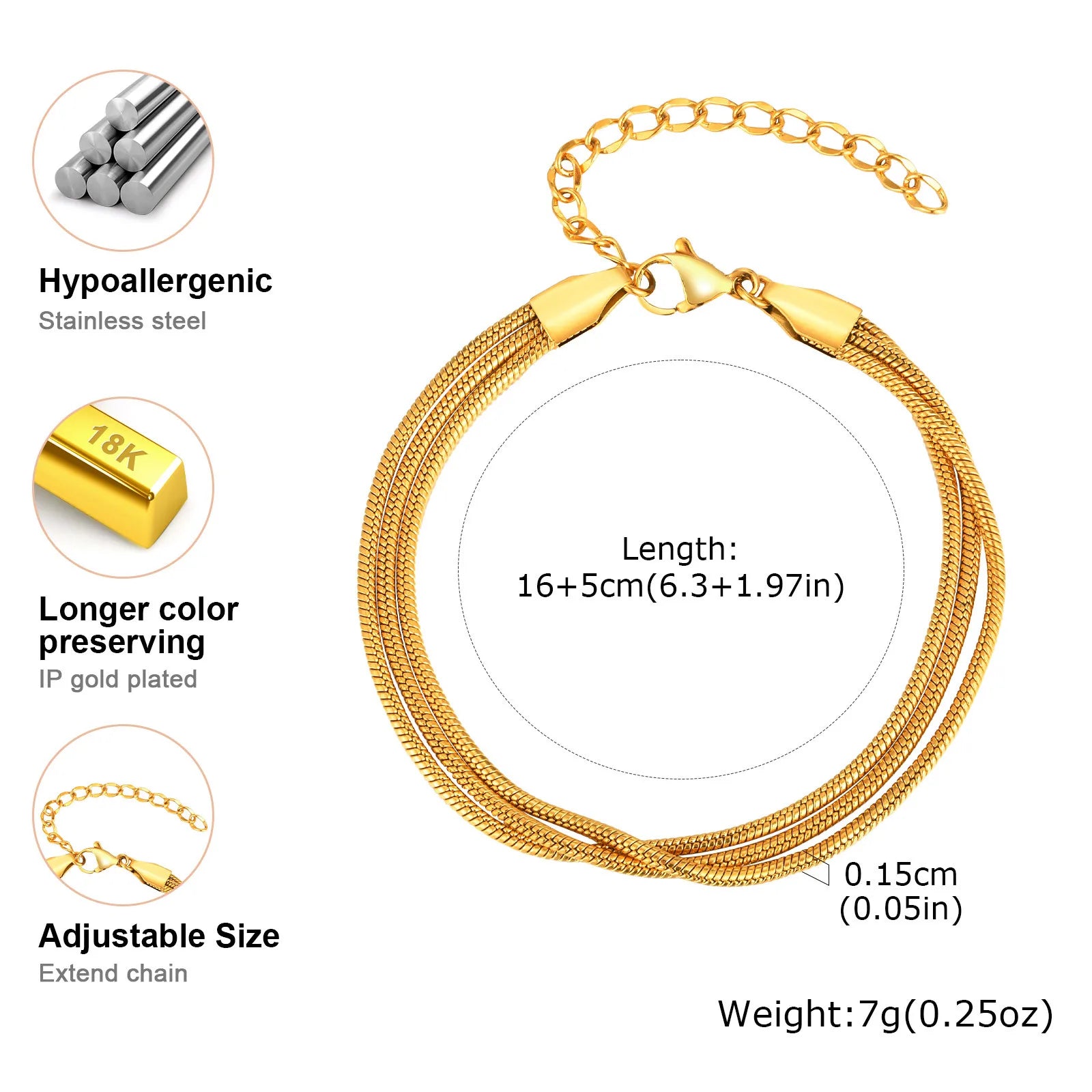 Vnox Fashion Layered Stacking Snake Chain Bracelets Stainless Steel Charm Hand Jewelry Trendy Bracelets For Women Gifts To Mom