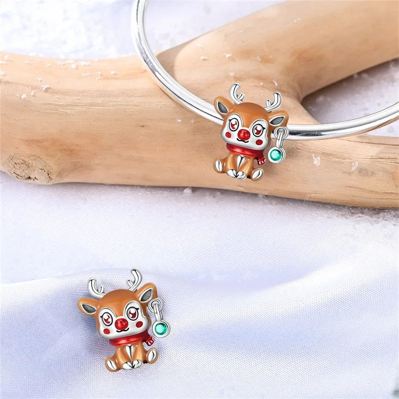Hot Sale Charms Bead 925 Sterling Silver Winter Series Snowman Elk Christmas Pendants Fit Bangle Bracelet Necklace DIY Jewelry