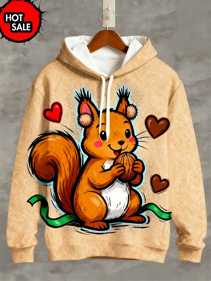 Funny Design Christmas Squirrel Deer 3D Printed Hoodies For Man Clothes Fashion New In Hoodie Santa Claus Cosplay Top Sweatshirt