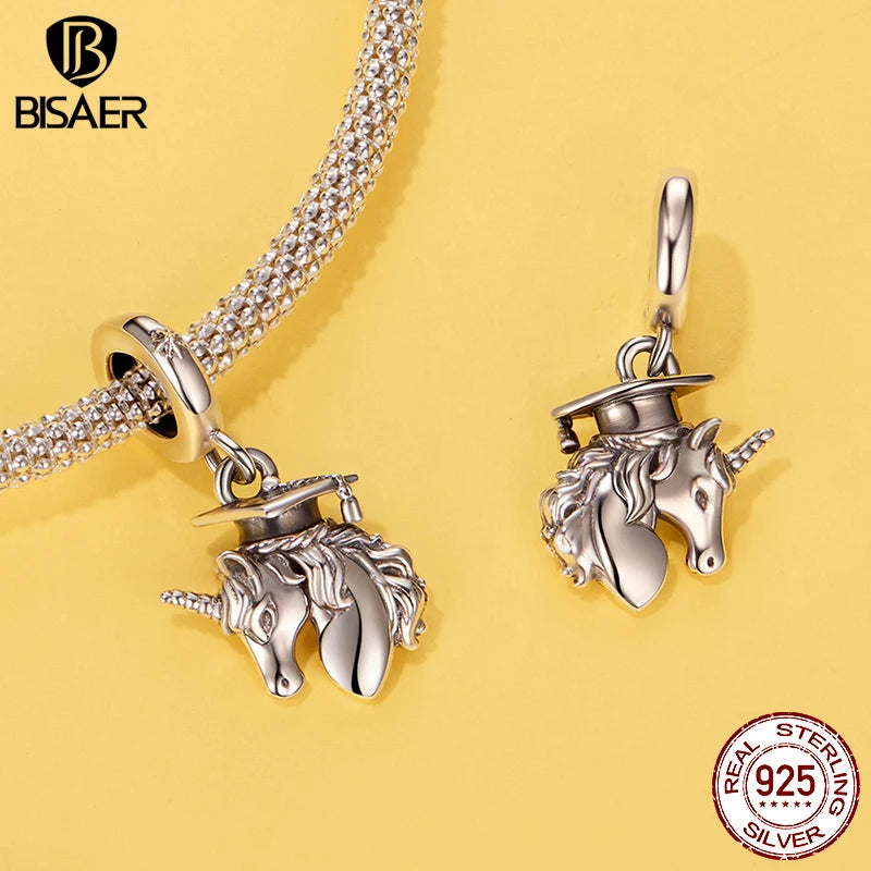 BISAER 925 Sterling Silver Horse Lover Girl Charm Double-Horse Celtic Knot Bead for Women DIY Bracelet & Neckalce Fine Jewelry