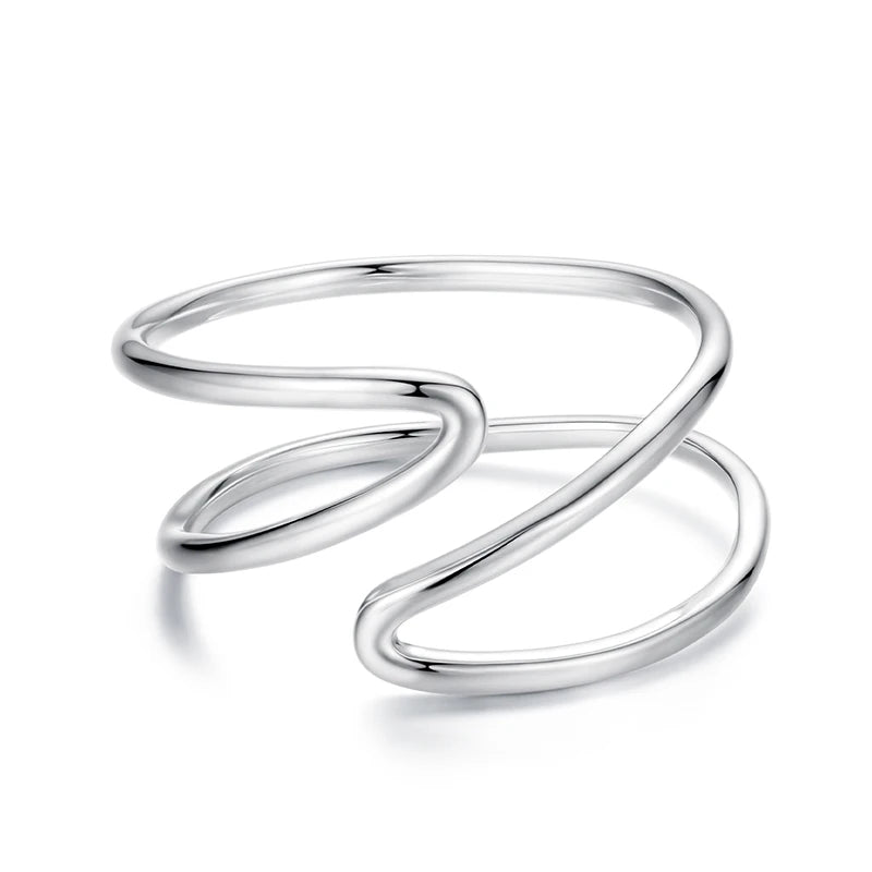 BAMOER 925 Sterling Silber Zweilagiger Kreuzring Offene Linie Geschwungener Ring Schlichter Ring für Damen Teenager Minimalistisches Alltagsgeschenk Feiner Schmuck