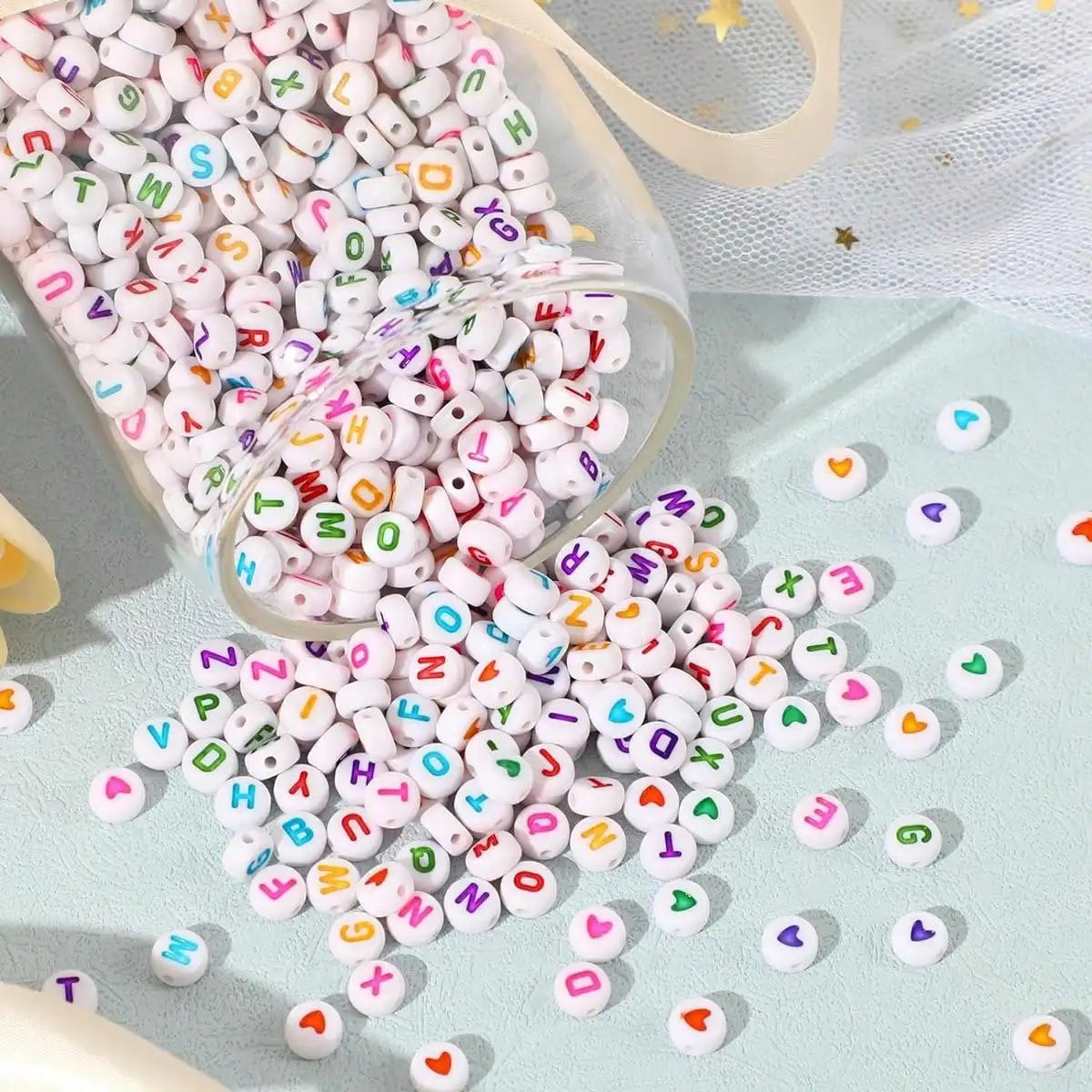 500/1000 PCS White Circular Colored Letter Acrylic Bead, Jewelry Production Bracelet Neckline Keychain DIY