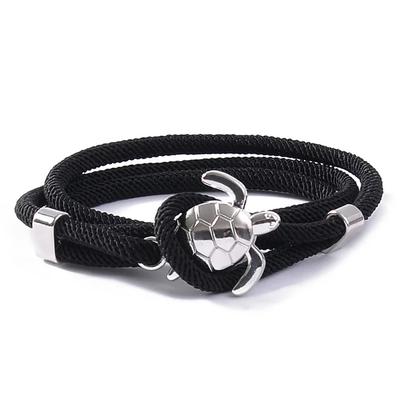 Cute Silver Color Sea Turtle Rope Bracelets For Women Men Wristband Jewelry High Quality Milan Line Pure Hand Knitting Bracelet