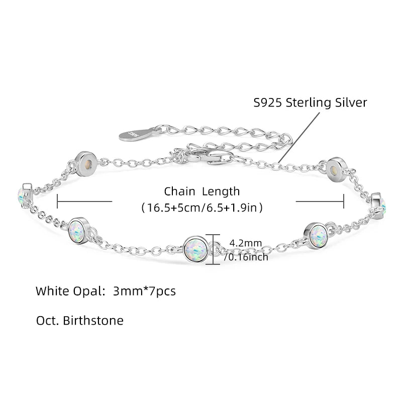 OXTAO Real 925 Silver Artificial White Opal Bolo Bracelet Adjustable Chain Fashion Women's Bracelet Jewelry Gift Wholesale