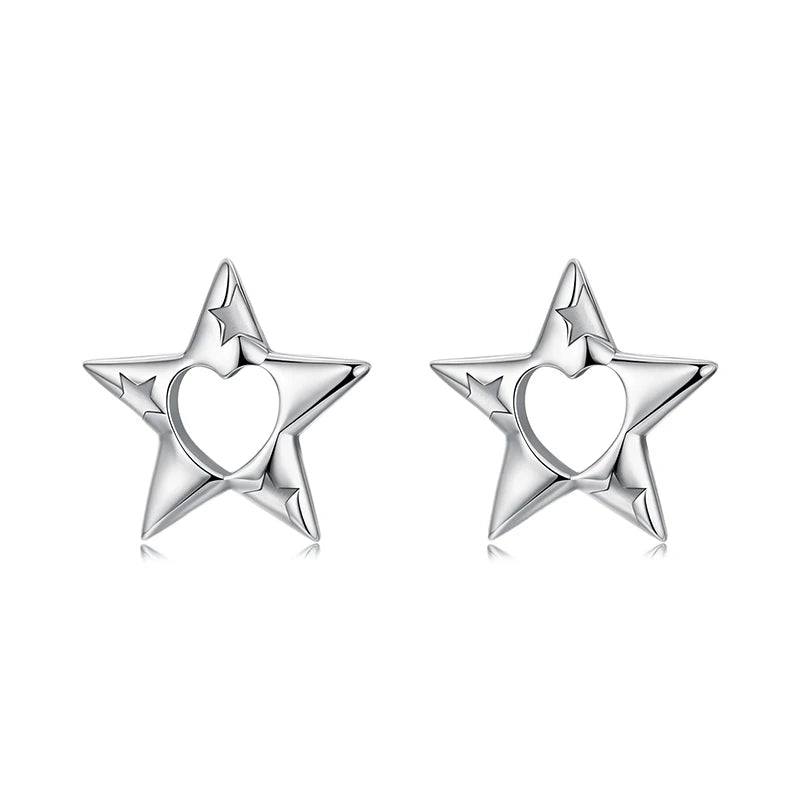 BAMOER Solid 925 Sterling Silver Tiny Star Earrings Stud for Women Teens Small Fashion Stud Earrings SCE1886