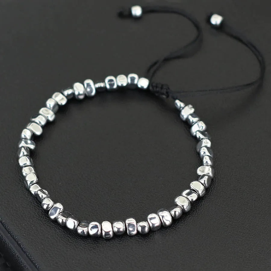 Handmade Irregular Hematite Stone Energy Men Bracelet Black Silver Color Outdoor Camping Cool Riding Accessories Hombre Pulseria