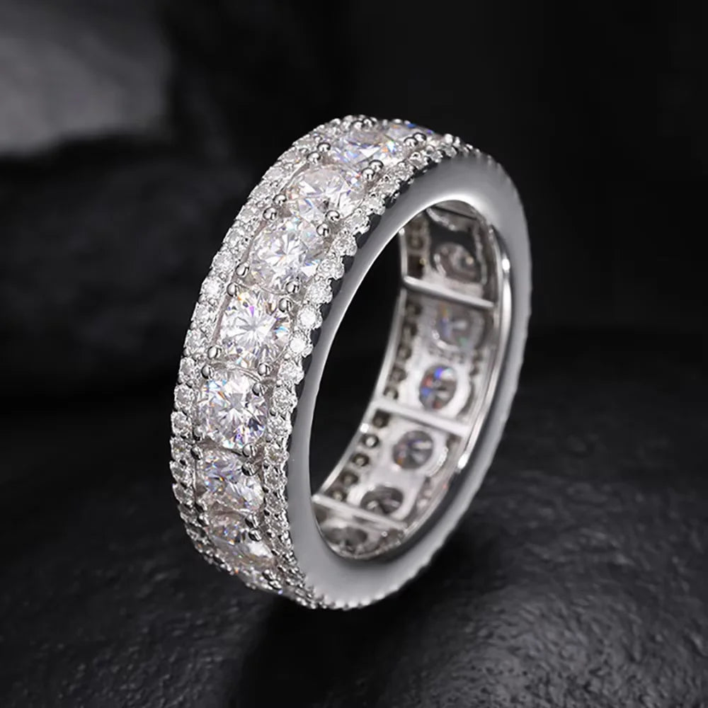 Serenity 4mm D Color all Moissanite Rings for Women Men 100% S925 Sterling Silver Plated 18K Hip Hop Trend Ring Fine Jewelry GRA