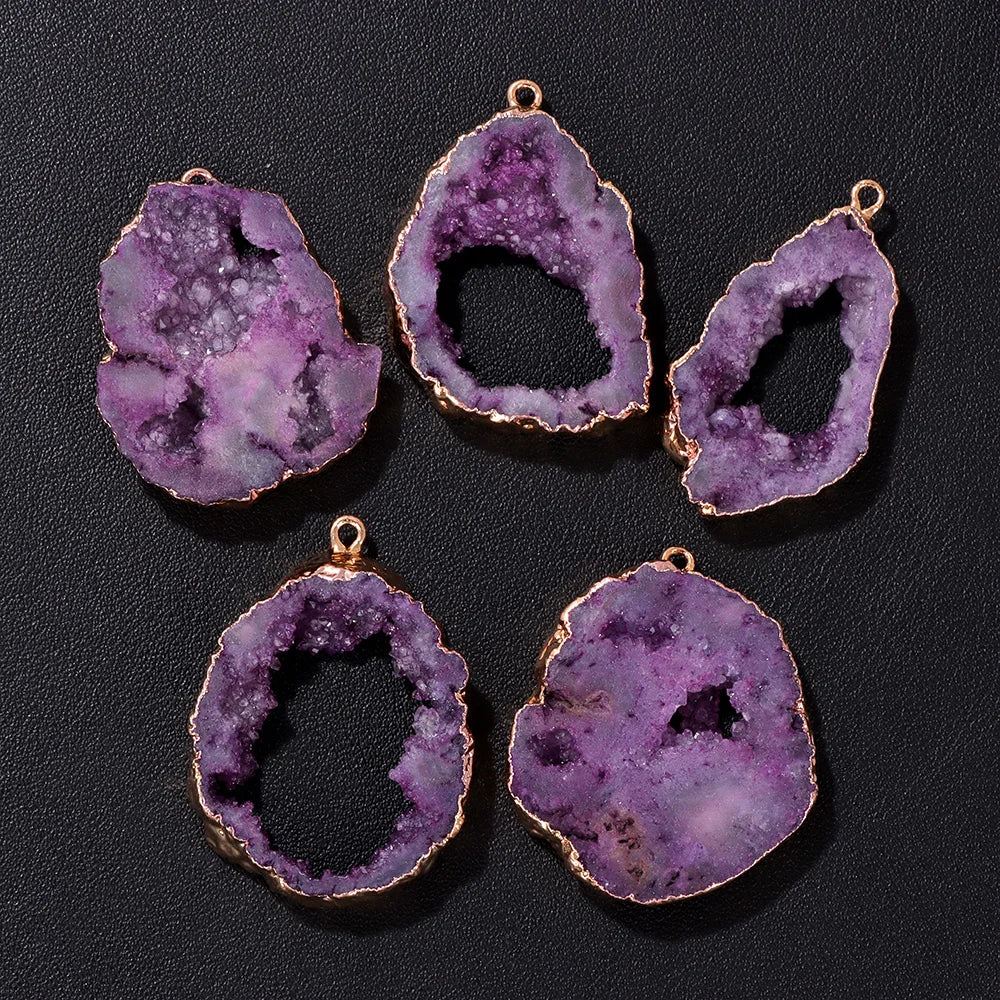 1 PCS Colorful Natural Quartz Geode Pendant Irregular Shape Gold Color Plated Agat Slice Charm Pendants For Jewelry Necklace DIY