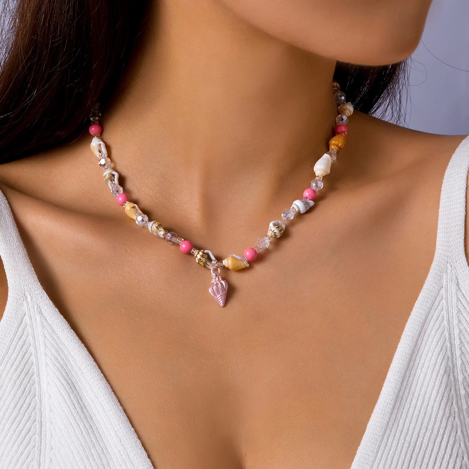 Bohemian Mixed Color Rice Beads Necklace for Women Sea Shell Starfish Conch Pendant Beaded Clavicle Choker Beach Party Jewelry