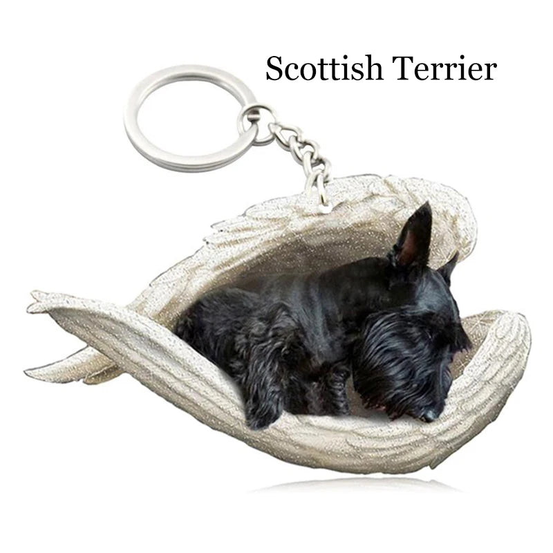 100 Style Cut Dog Sleeping Angel Pendant Bag Keychain Car Keychain Keyring Animal Pet Jewelry Boyfriend Girls Gift Accessories