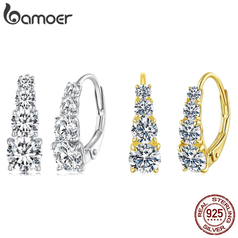 Bamoer Arranged Multiple Size Moissanite Hoop Earrings 925 Sterling Silver Ear Buckle for Women Dazzling Engagement Jewelry Gift
