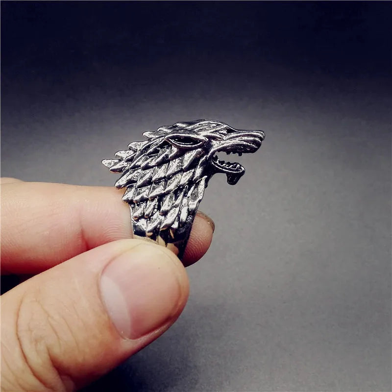 Retro Direwolf Ring The Song of Ice and Fire Punk Gothic Open Ring For Men Zinc Alloy Jewelry Game of Thrones Accessories Gifts