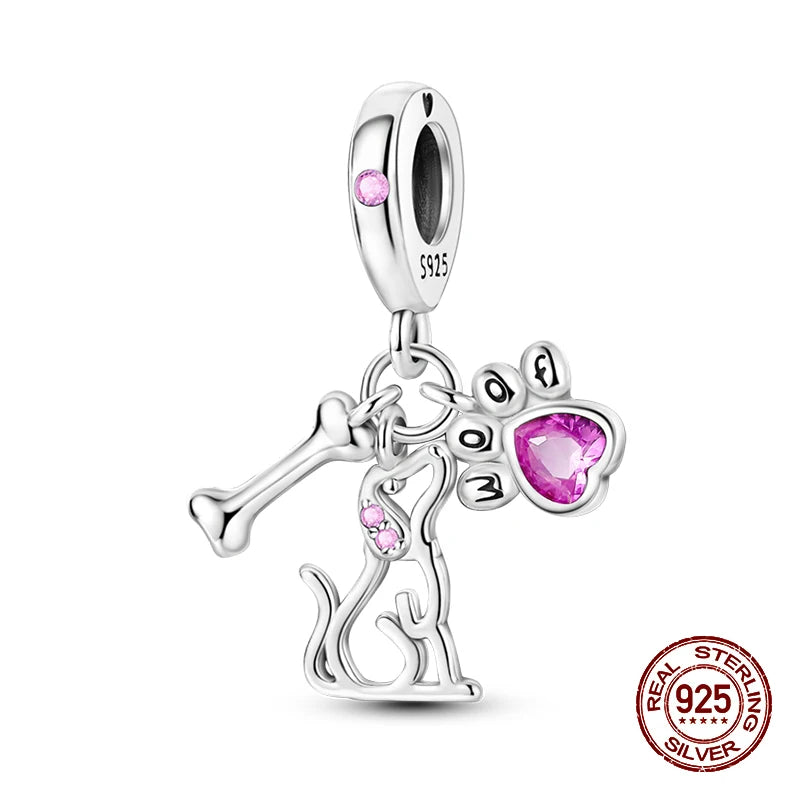 100% 925 Sterling Silver Cute Cat's Paw Dog Animal Pets Charms Beads Fit 3mm 925 Original Bracelet Fine DIY Birthday Jewelry