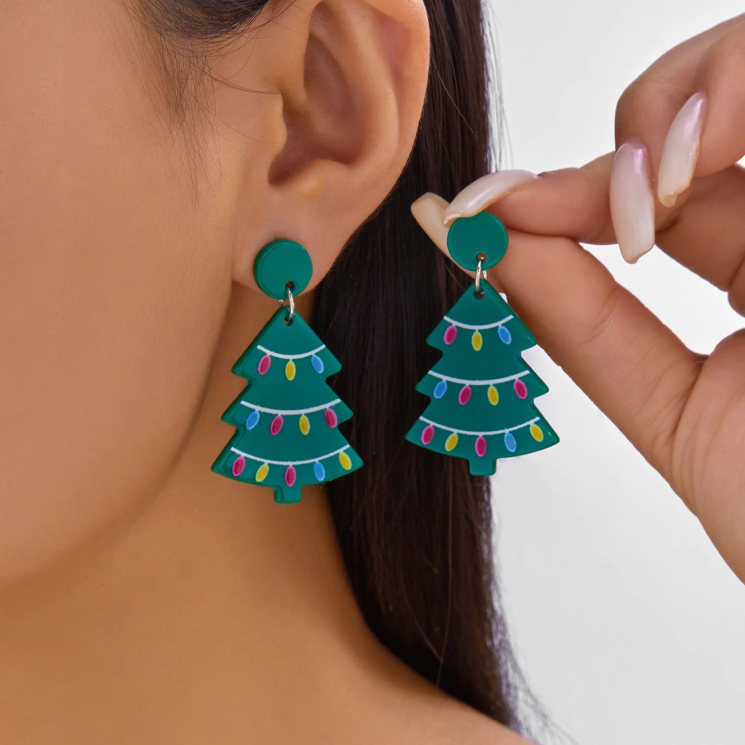 Trendy Colorful Christmas Tree Earrings For Women Rabbit Light Bulb Stripes Print Acrylic Dangle Earring New Year Party Jewelry