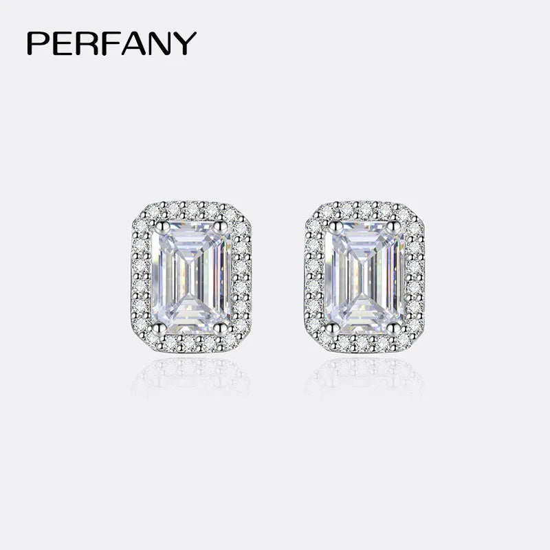 PERFANY 2CT Emerald/Radiation Cut Moissanite Earrings for Women S925 Pure Silver Rectangular Simulation Diamond Wedding Jewelry - Madeinsea©