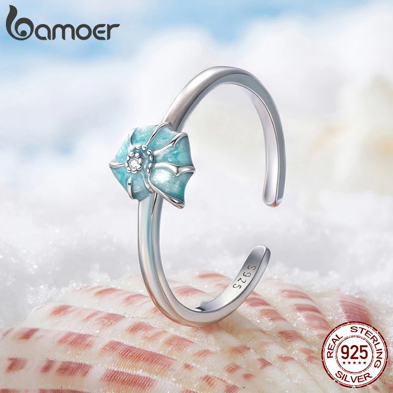 BAMOER 925 Sterling Silver Cute Conch Ring Stacking Finger Ring, Animals Adjustable Open Rings Birthday Gift BSR672-E