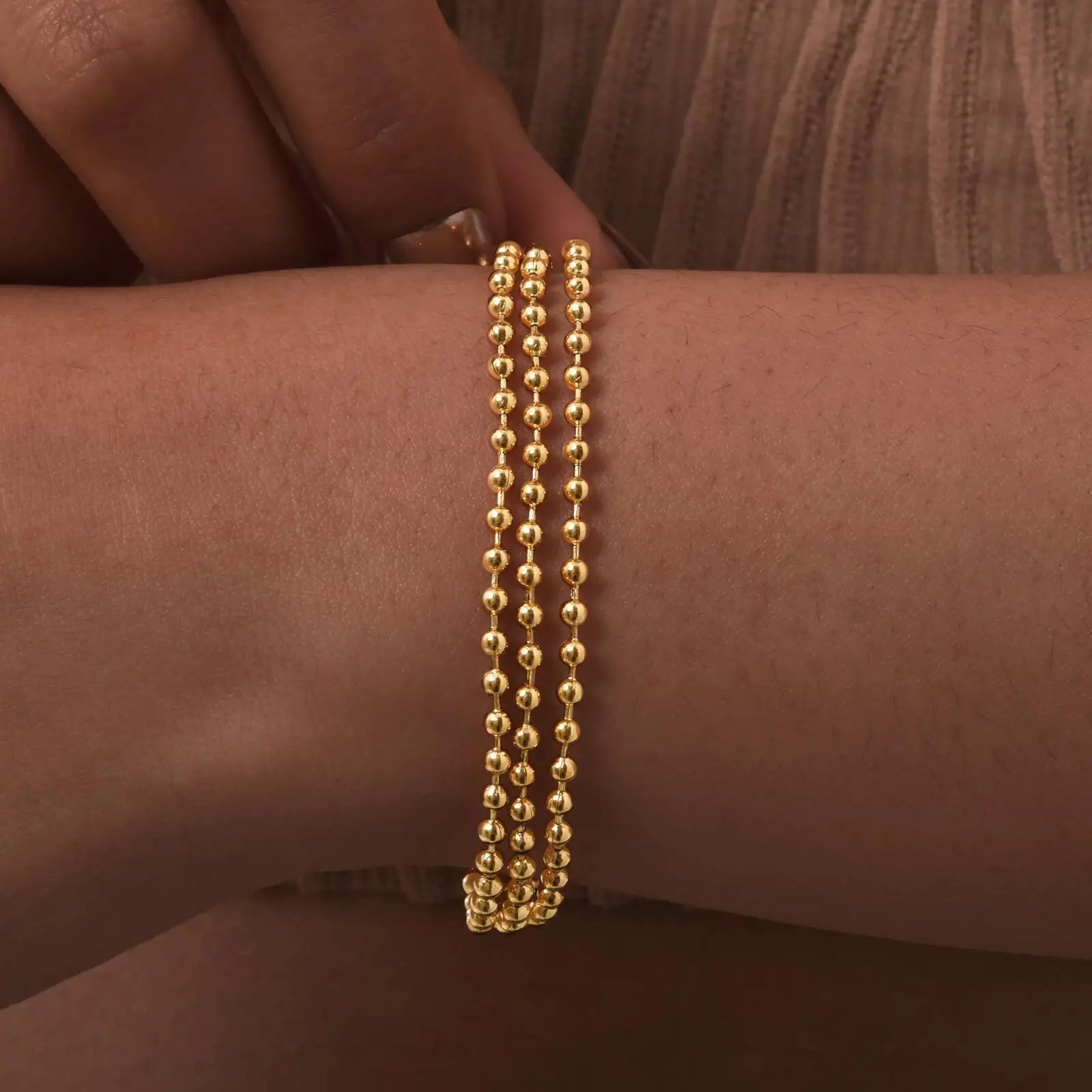 Vnox Multi Layer Beaded  Bracelet For Women,Stainless Steel Waterproof Jewelry,Fashion Gold Plated Adjustable Chain Bracelet