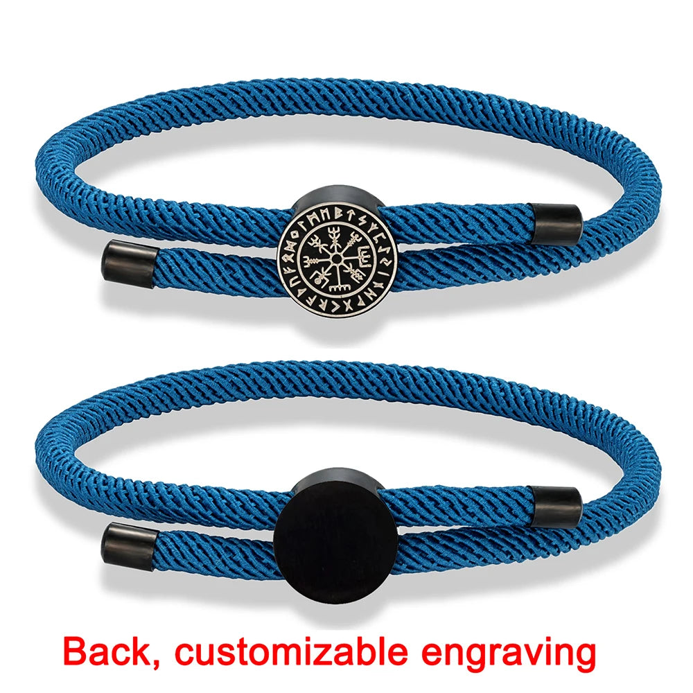 Bracelet amulette runique viking MKENDN pour hommes et femmes, tressé à la main, ajustable, motif personnalisé avec nom, bijoux pour couples
