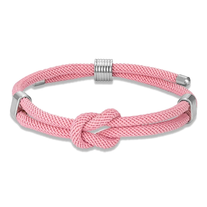 MKENDN Fashion Couple Adjustable Thread Rope Bracelet Stainless Steel Minimalist Mens Women Red Concentric knot Lover Jewelry