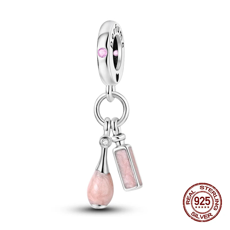 100% 925 Sterling Silver Perfume Headphones Pink Princess Daily Charms Beads Fit 3mm 925 Original Bracelet Fine DIY Jewelry