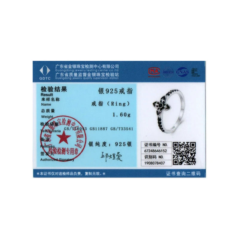 Bague BISAER en argent sterling 925 avec fleur de nuit et zircone noire pour femme - Cadeau original pour fête - ECR1075