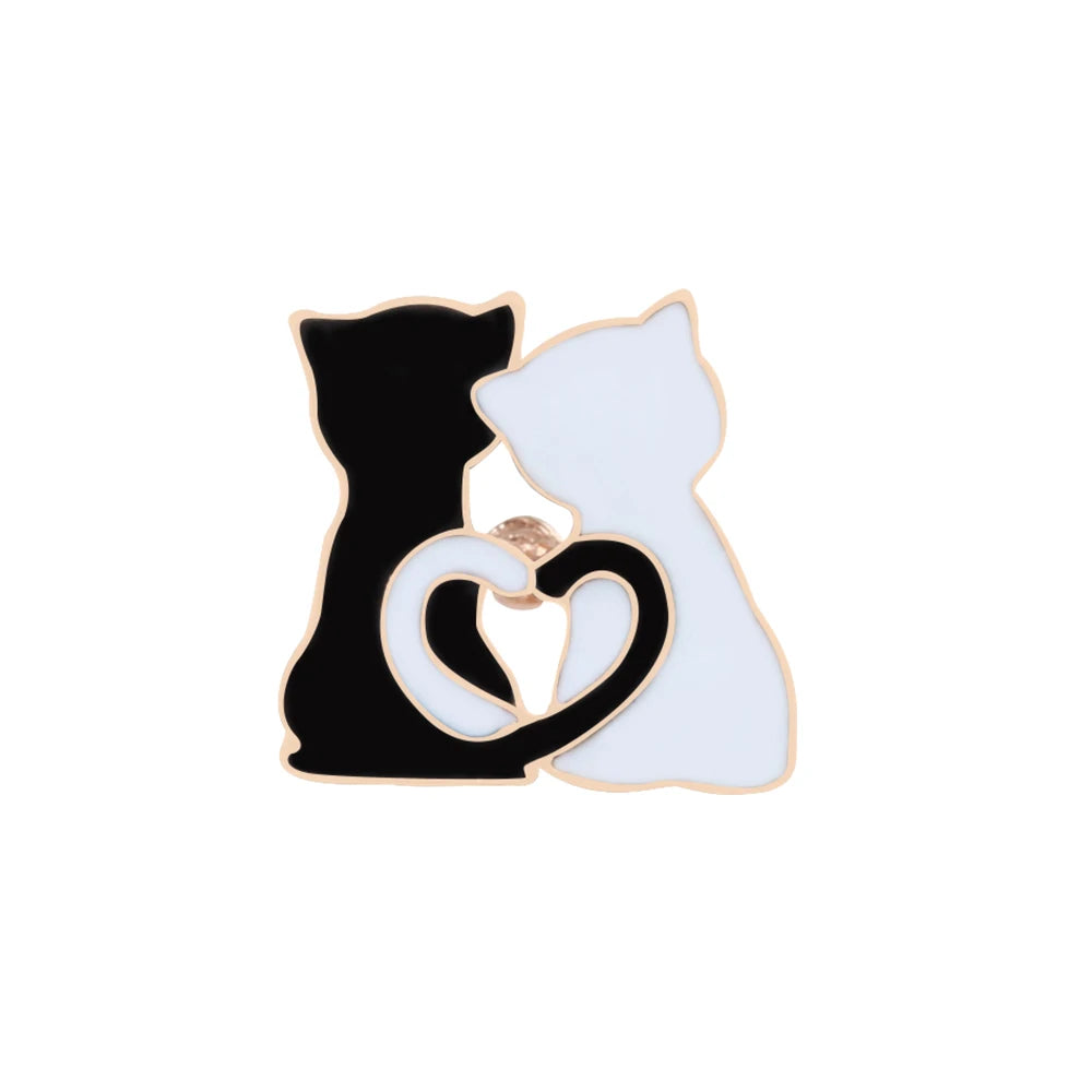 Cat Lover Collection Brooches Cute White Black Cat Badges Pins Sleepy Hug Kitty Enamel Pins Coat Hat Animal Decoration Jewelry