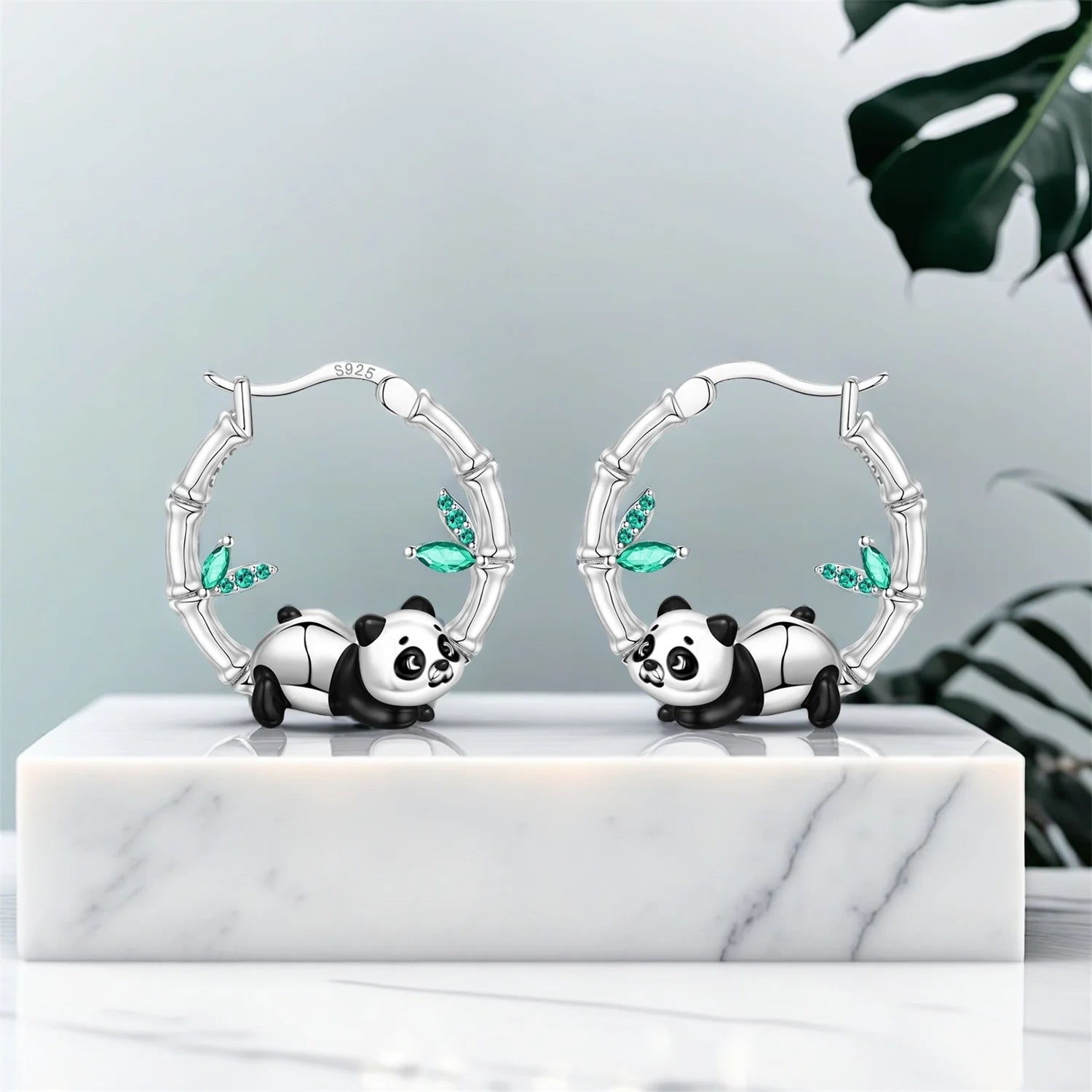 PANPOKI S925 Sterling Silver Cute Panda Animals Earrings Hoop Earrings For Women Jewelry Original Party Trendy Gifts
