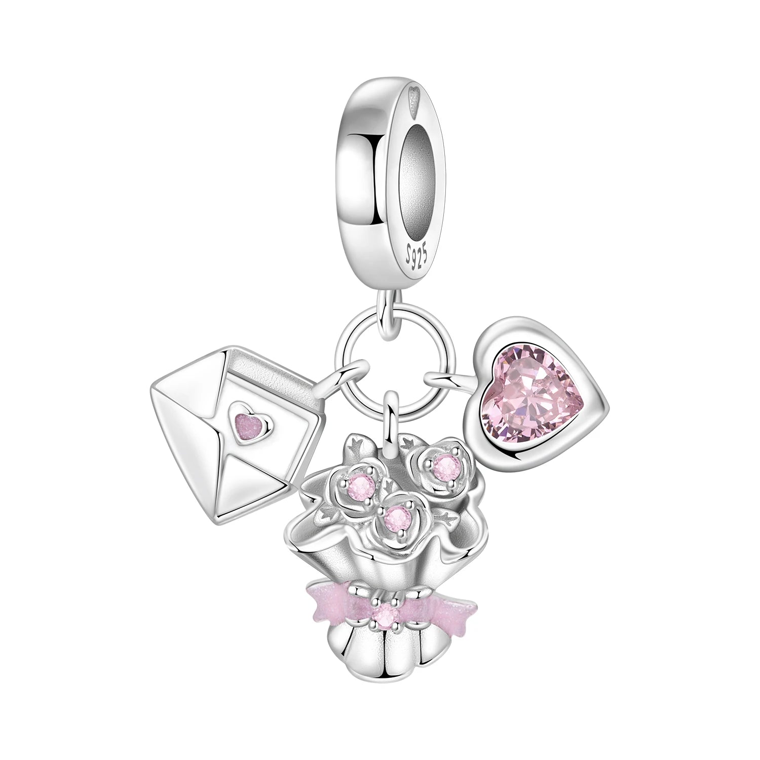 PANPOKI 925 Sterling Silver Pink Love Confession Pendant Charms Beads Fit Bracelets DIY Party Trendy Gifts Jewelry Accessory
