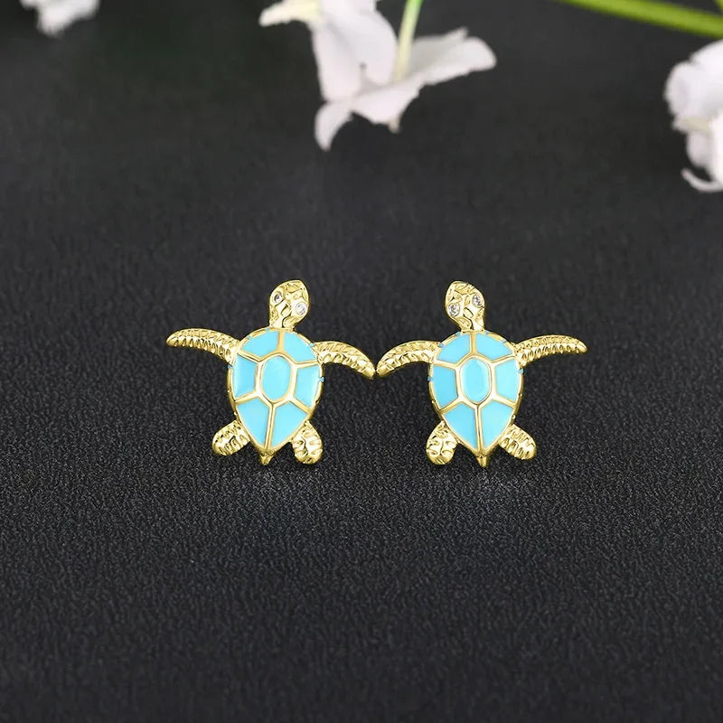 Cute Women's Oil Dripping Turtle Earrings Daily Wear Micro Inlaid Cubic Zirconia Jewelry Simple Fashion Accessory