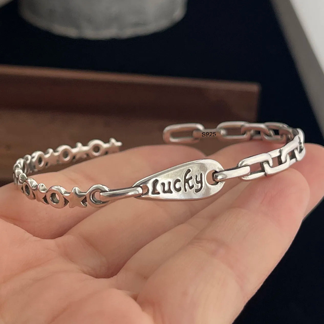 100% Solid 925 Sterling Silver Retro Bracelet for Women Men Vintage Handmade Flower Patern Bracelet Birthday Gift