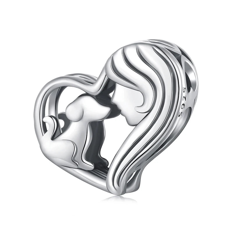 WOSTU 925 Sterling Silver Pink Love Heart Charms Bead Infinite Love Pendant Fit Bracelet Valentine Jewelry Mother's Day Gift
