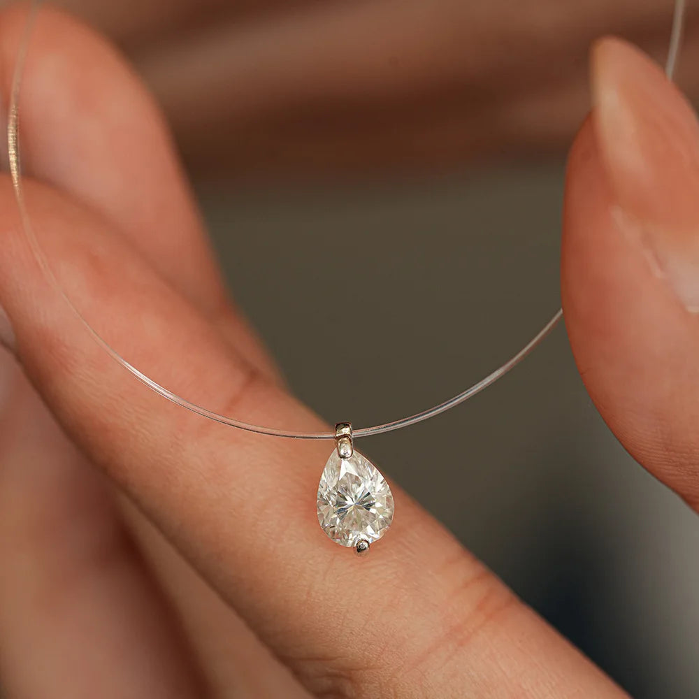 Serenity 1ct Moissanite Necklace Invisible Transparent Fishing Line Women Gift S925 Sterling Silver Pendant Necklace Plated 18K