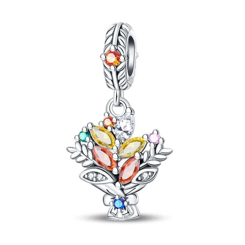 New 925 Sterling Silver Charm Beads Pendant Pumpkin Maple Leaf Autumn Series Charms Fit Original Bracelets Fine Jewelry