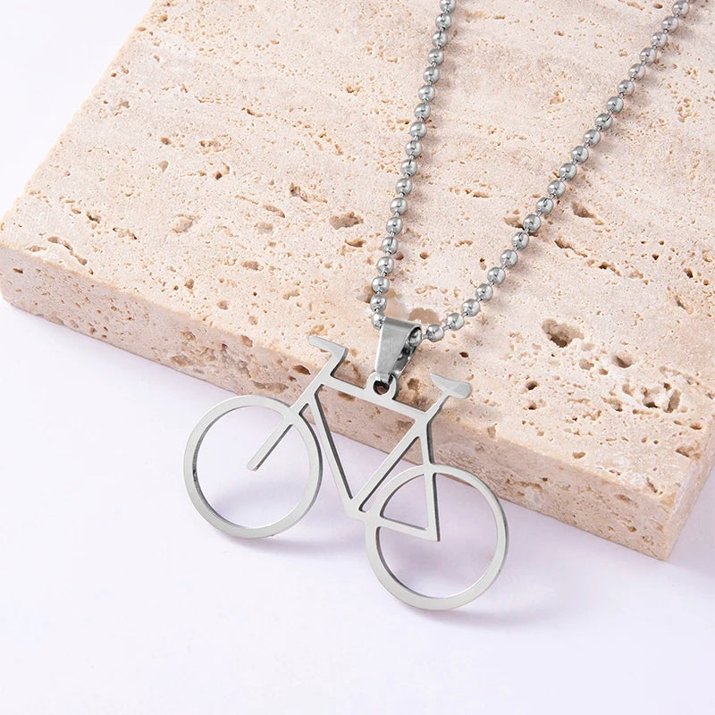 Hip Hop Stainless Steel Hollow Bicycle Pendant Necklace For Men Women Sport Cycle Racing Jewelry