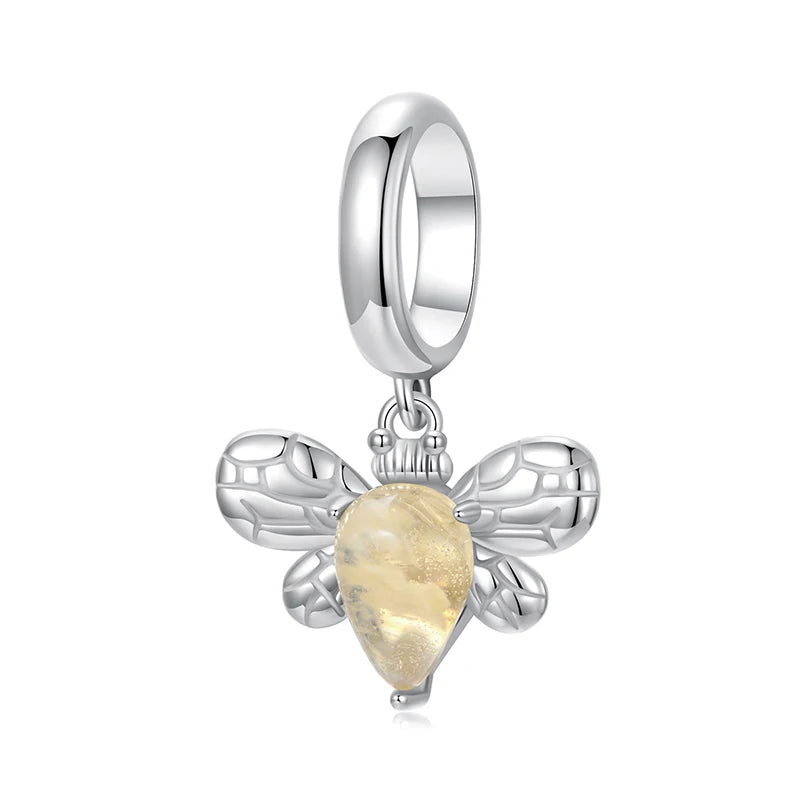 BAMOER Solid 925 Sterling Silver Natural Jade Butterfly Bee Bird Charm Pendant fit Original Bracelet DIY Jewelry Accessories