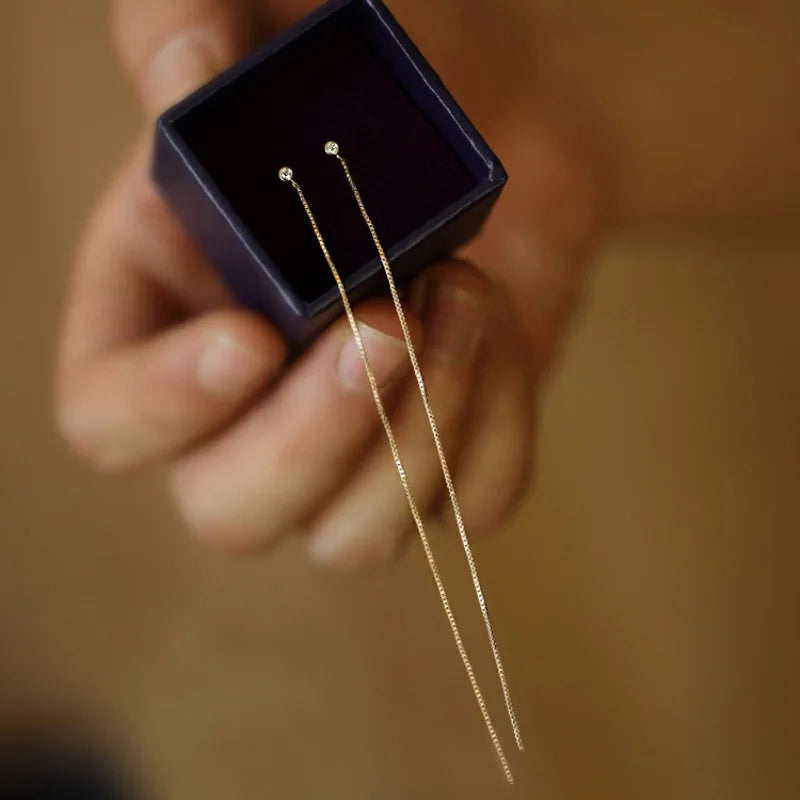 925 Sterling Silber Mode Einzelner Zirkon Lange Quaste Ohr Draht Ohrring für Frauen Schöne Hochzeit Partei Schmuck Zubehör