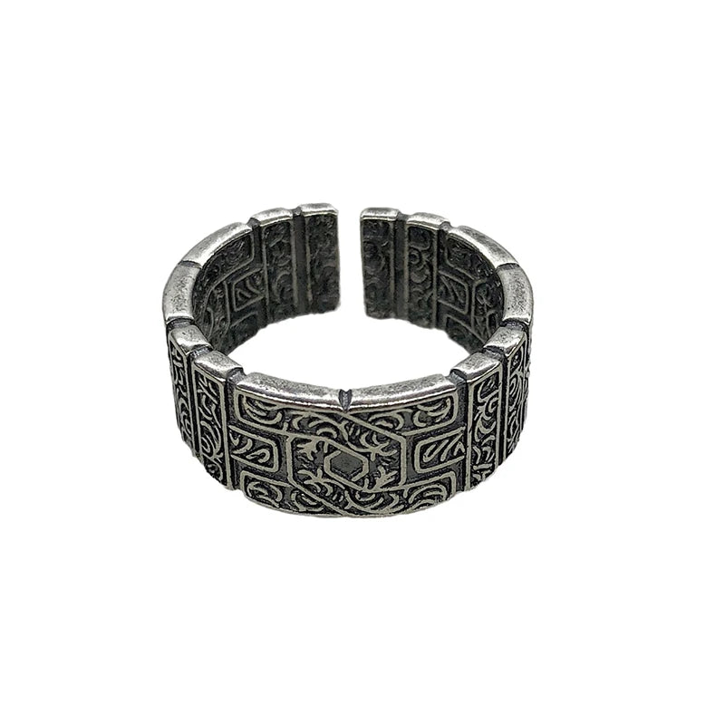 Retro Tang Grass Pattern Ring For Men Silver Color Punk Gothic Open Ring Handmade Rock Hiphop Unisex Jewelry Accessories Gift