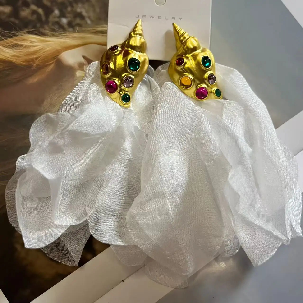 ZAA Personalized Trendy Resin Flower Water Drop Long Earrings