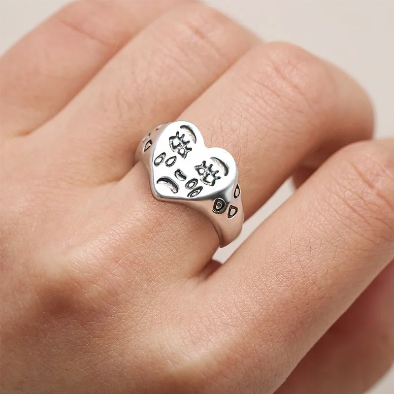 Punk Heart Ring Set for Women Sword Teary Eyes Gothic Vintage Plated Retro Rhinestone Bohemia Finger Jewelry 2022 New Trendy